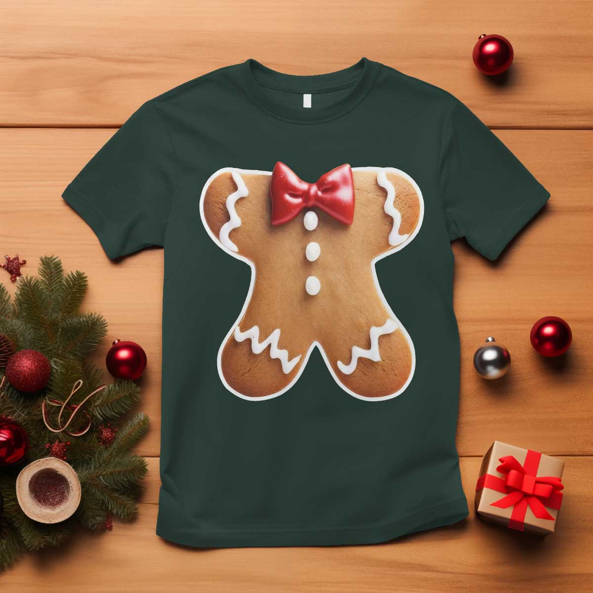 Gingerbread Man T Shirt Christmas Cookie Costume TS10 Dark Forest Green Print Your Wear