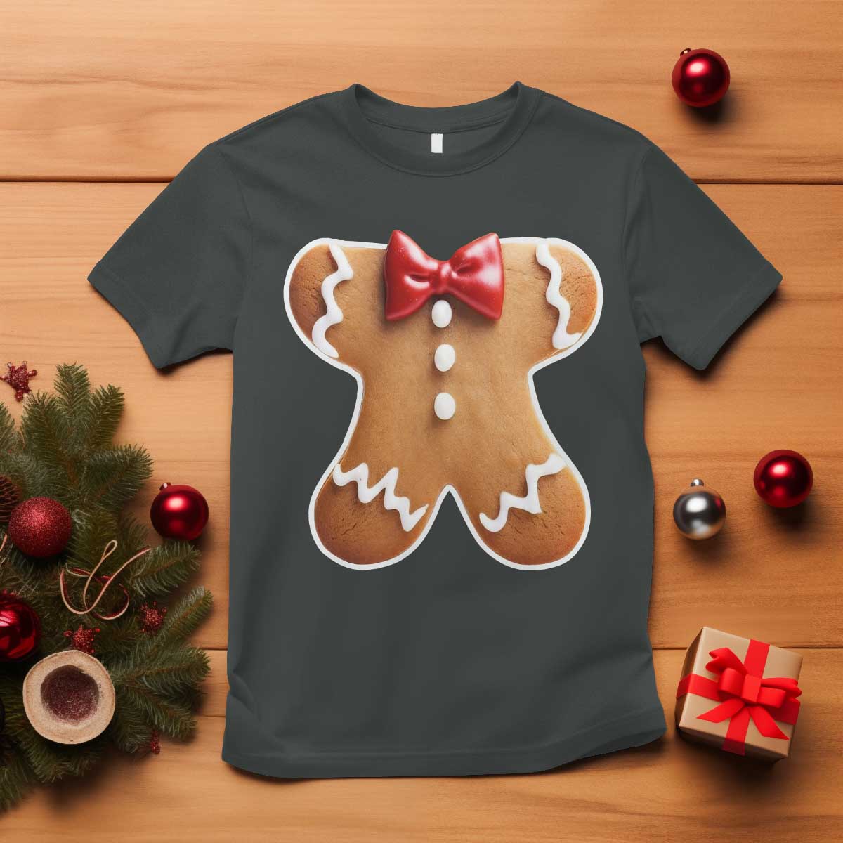 Gingerbread Man T Shirt Christmas Cookie Costume TS10 Dark Heather Print Your Wear