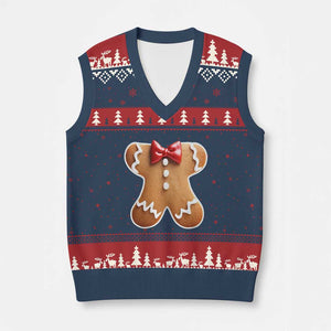 Gingerbread Man V-Neck Knit Sweater Vest Xmas Cookie Costume TS10 Navy Red Print Your Wear