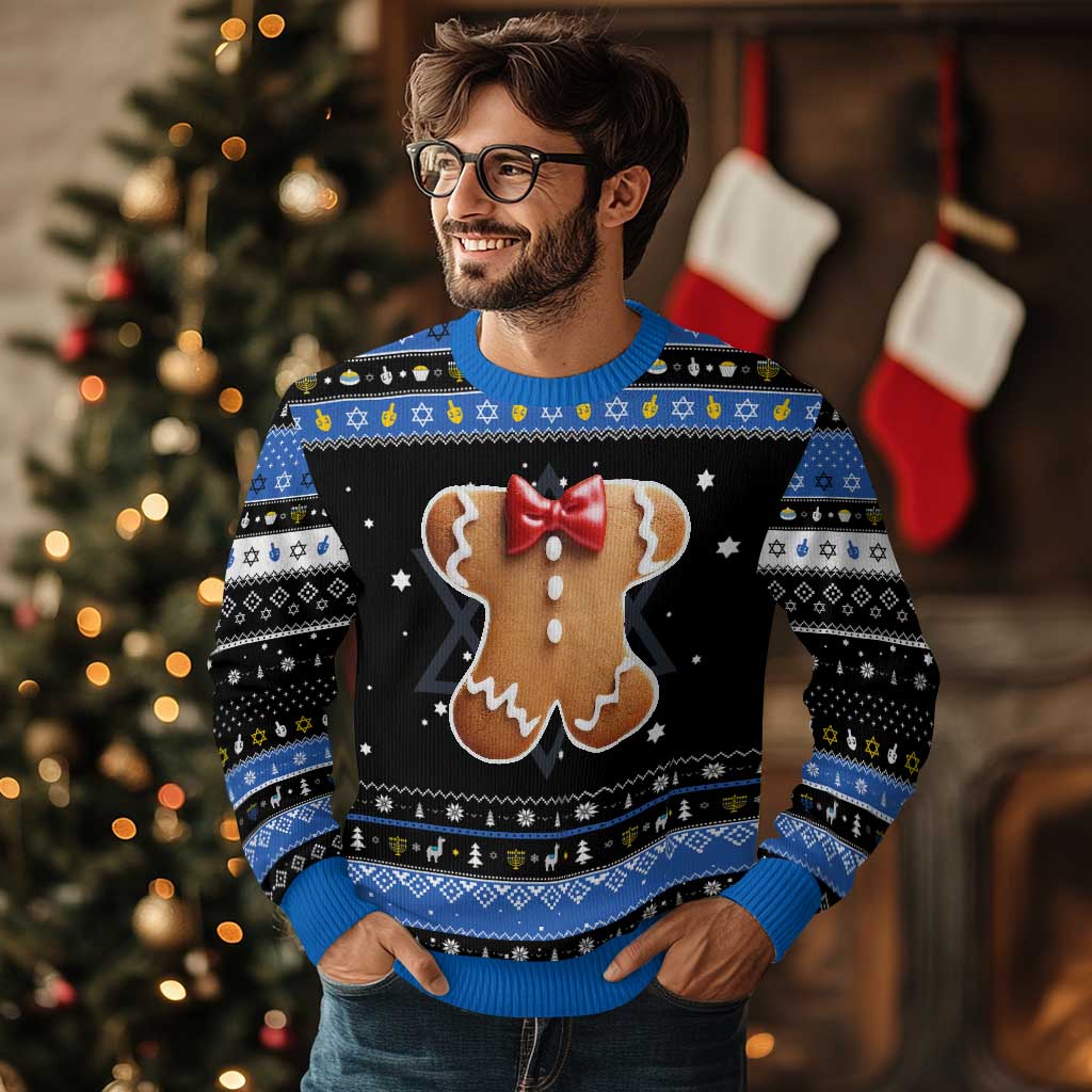 Gingerbread Man Hanukkah Ugly Sweater Christmas Cookie Costume TS10 Black Blue Print Your Wear
