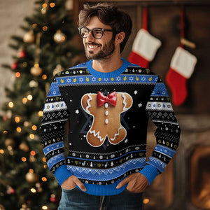 Gingerbread Man Hanukkah Ugly Sweater Christmas Cookie Costume TS10 Black Blue Print Your Wear