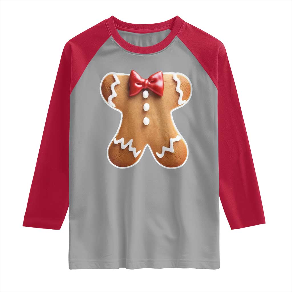 Gingerbread Man Raglan Shirt Christmas Cookie Costume TS10 Sport Gray Red Print Your Wear