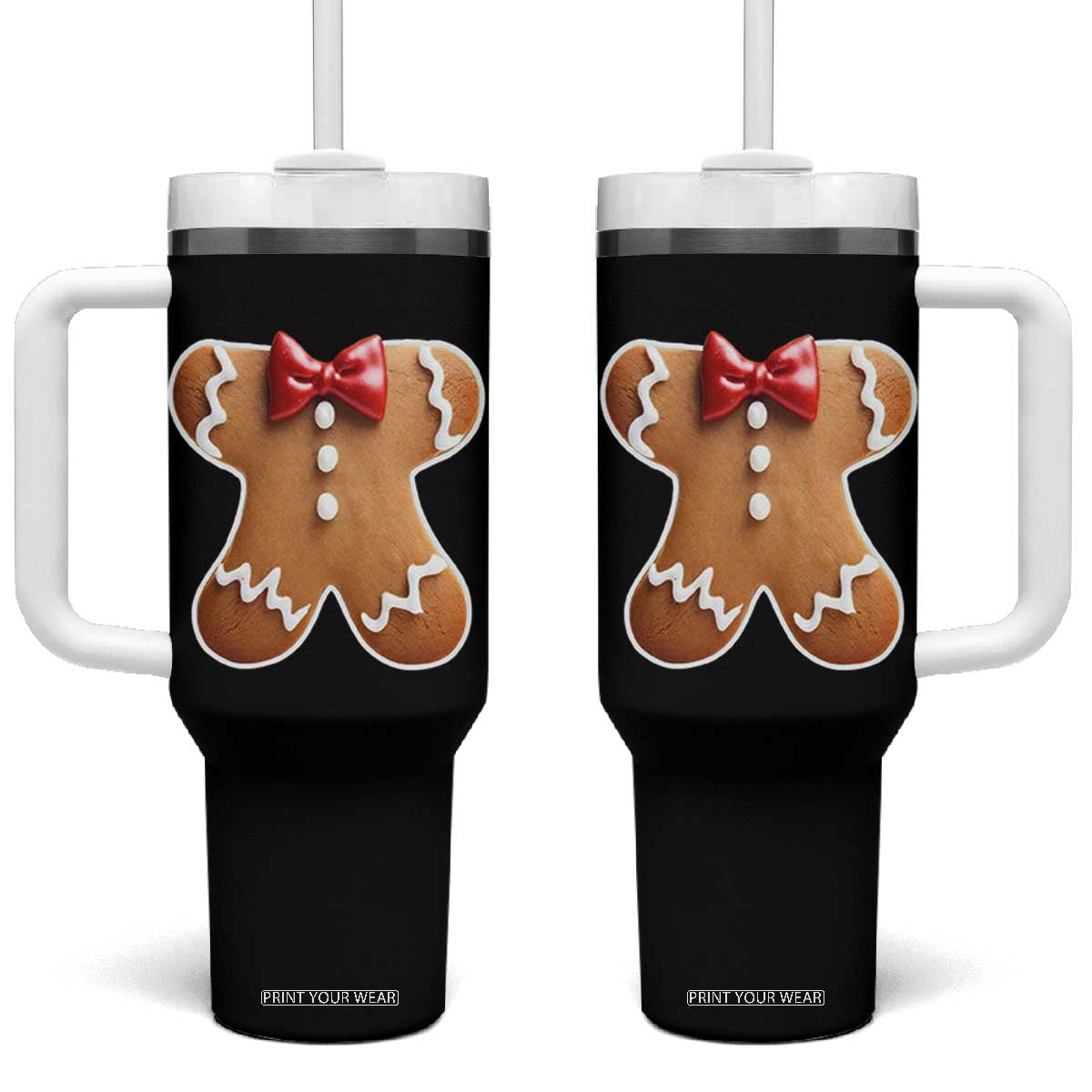 Gingerbread Man Tumbler With Handle Christmas Cookie Costume TS10 One Size: 40 oz Black Print Your Wear