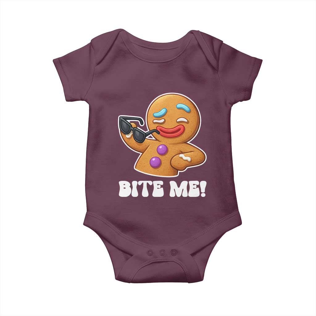 Funny Xmas Gingerbread Man Baby Onesie Funny Sexy Cookie Bite Me TS10 Maroon Print Your Wear