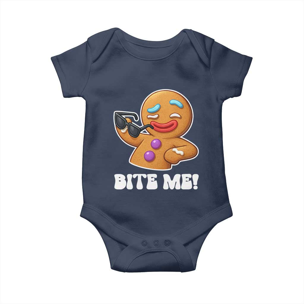 Funny Xmas Gingerbread Man Baby Onesie Funny Sexy Cookie Bite Me TS10 Navy Print Your Wear