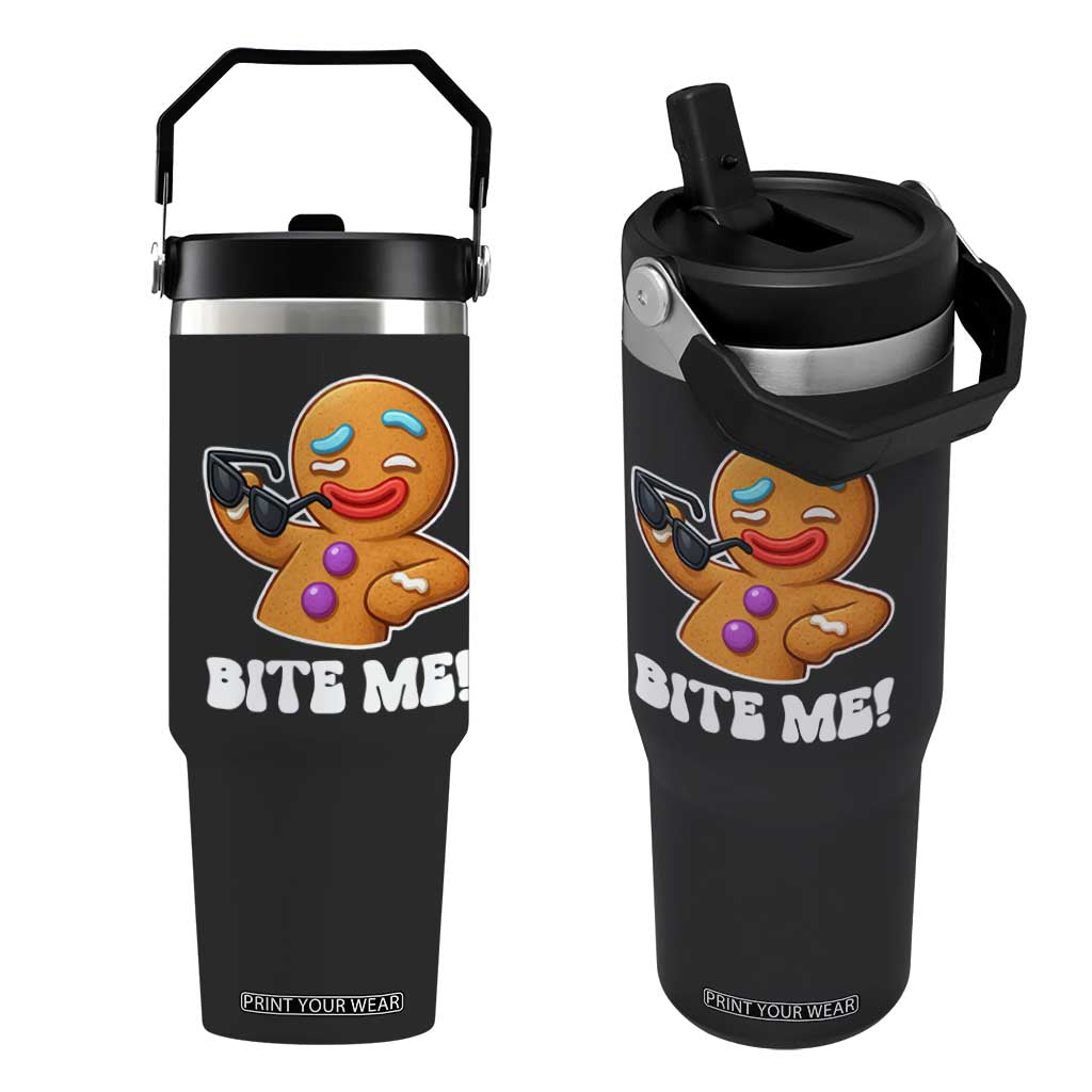Funny Xmas Gingerbread Man Flip Straw Tumbler Funny Sexy Cookie Bite Me TS10 One Size: 30 oz Black Print Your Wear