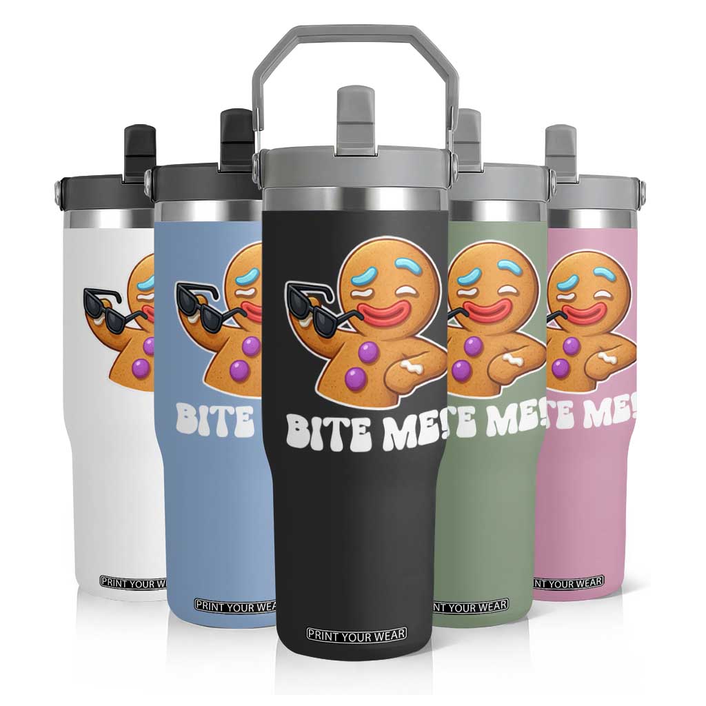 Funny Xmas Gingerbread Man Flip Straw Tumbler Funny Sexy Cookie Bite Me TS10 Print Your Wear