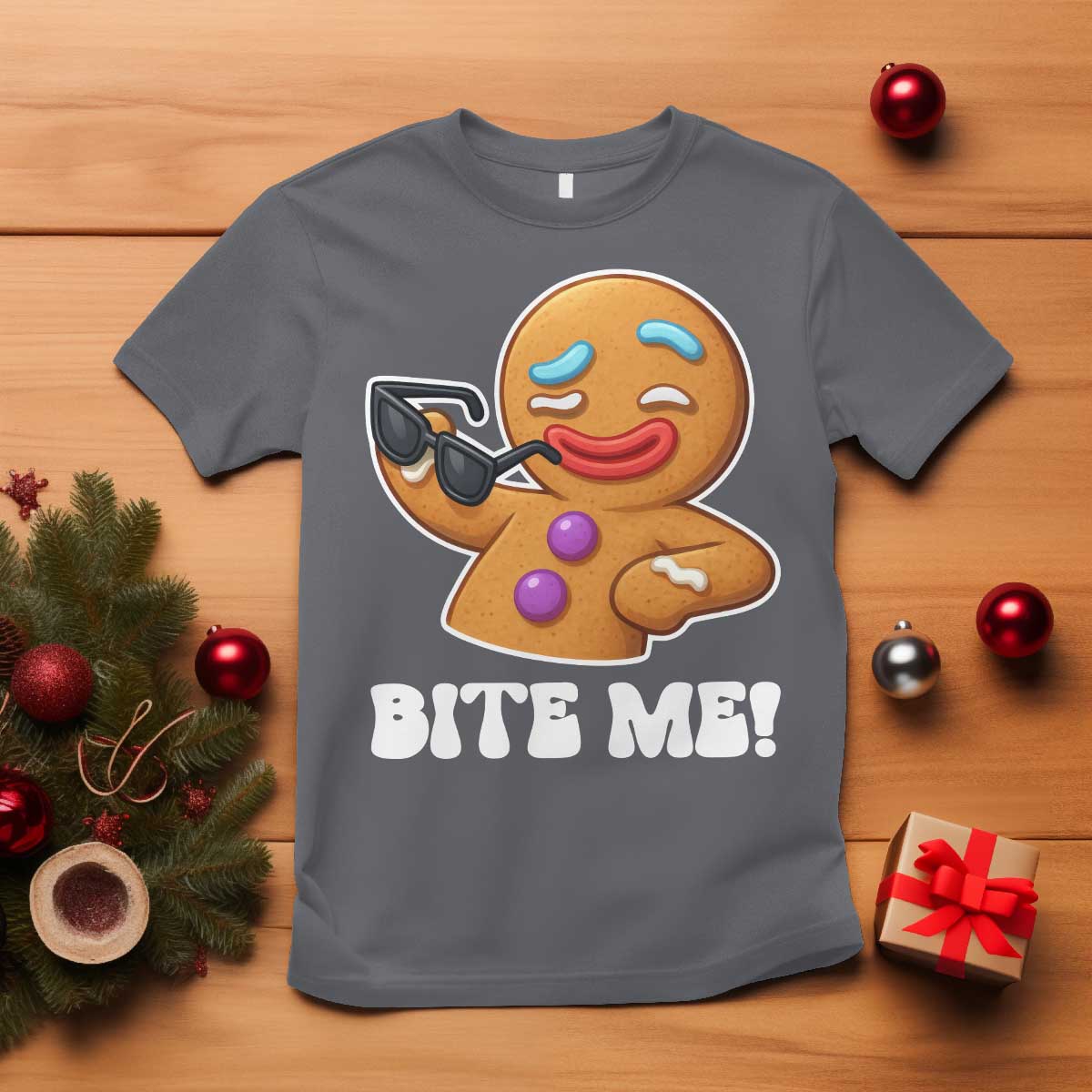 Funny Xmas Gingerbread Man T Shirt Funny Sexy Cookie Bite Me TS10 Charcoal Print Your Wear