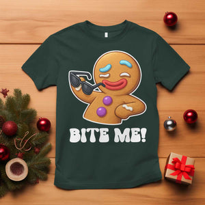 Funny Xmas Gingerbread Man T Shirt Funny Sexy Cookie Bite Me TS10 Dark Forest Green Print Your Wear
