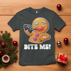 Funny Xmas Gingerbread Man T Shirt Funny Sexy Cookie Bite Me TS10 Dark Heather Print Your Wear