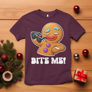 Funny Xmas Gingerbread Man T Shirt Funny Sexy Cookie Bite Me TS10 Maroon Print Your Wear