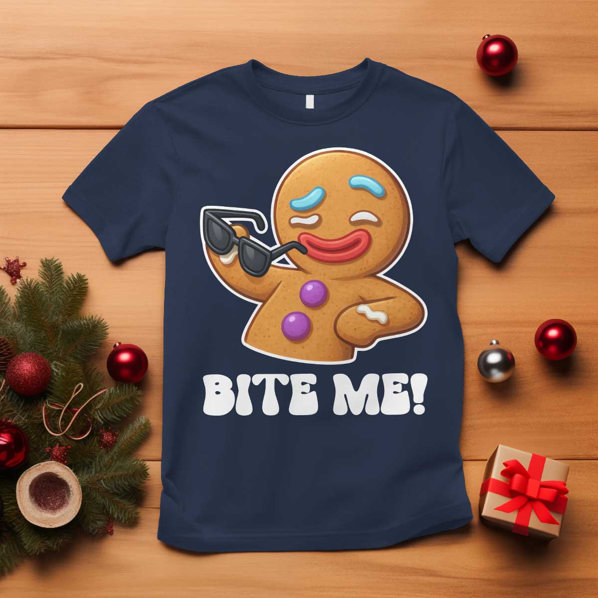 Funny Xmas Gingerbread Man T Shirt Funny Sexy Cookie Bite Me TS10 Navy Print Your Wear