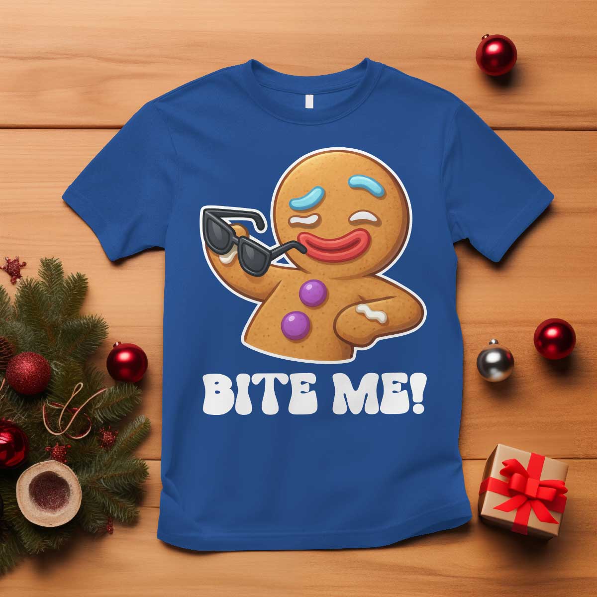 Funny Xmas Gingerbread Man T Shirt Funny Sexy Cookie Bite Me TS10 Royal Blue Print Your Wear