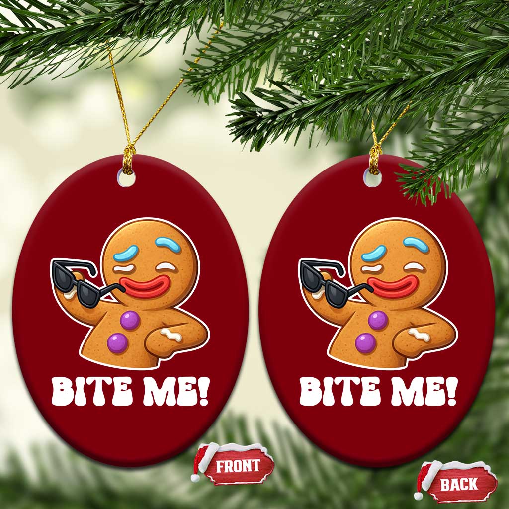 Funny Xmas Gingerbread Man Ceramic Ornament Funny Sexy Cookie Bite Me TS10 Print Your Wear