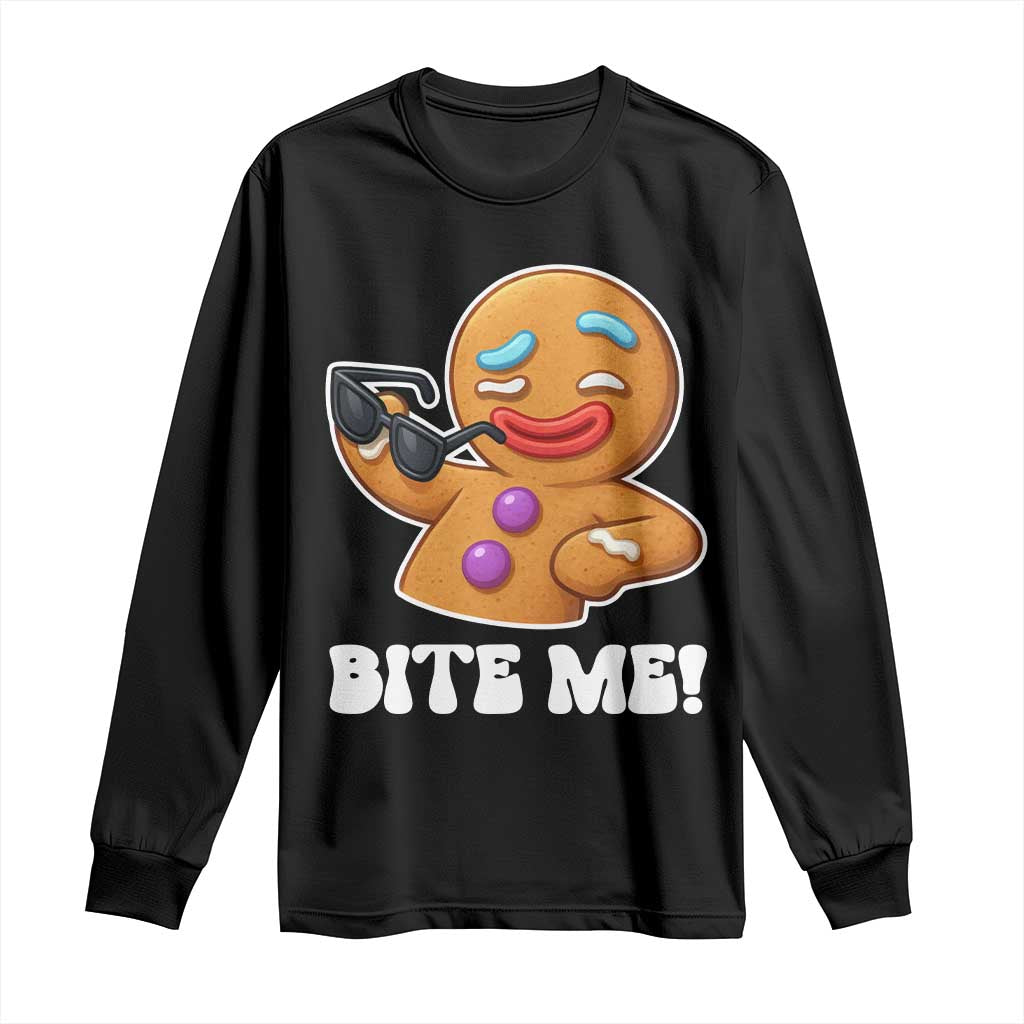 Funny Xmas Gingerbread Man Long Sleeve Shirt Funny Sexy Cookie Bite Me TS10 Black Print Your Wear