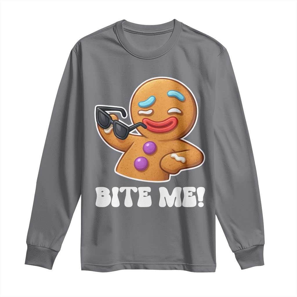 Funny Xmas Gingerbread Man Long Sleeve Shirt Funny Sexy Cookie Bite Me TS10 Charcoal Print Your Wear
