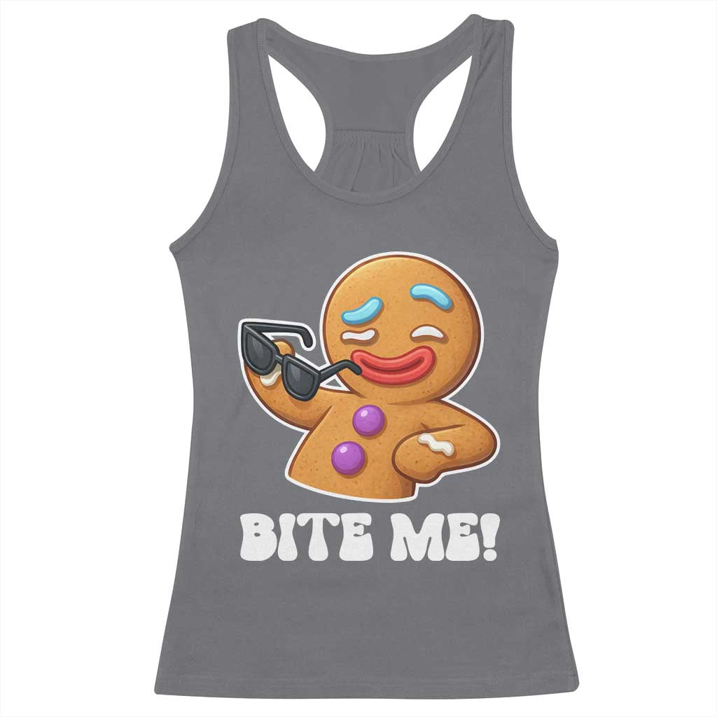 Funny Xmas Gingerbread Man Racerback Tank Top Funny Sexy Cookie Bite Me TS10 Charcoal Print Your Wear