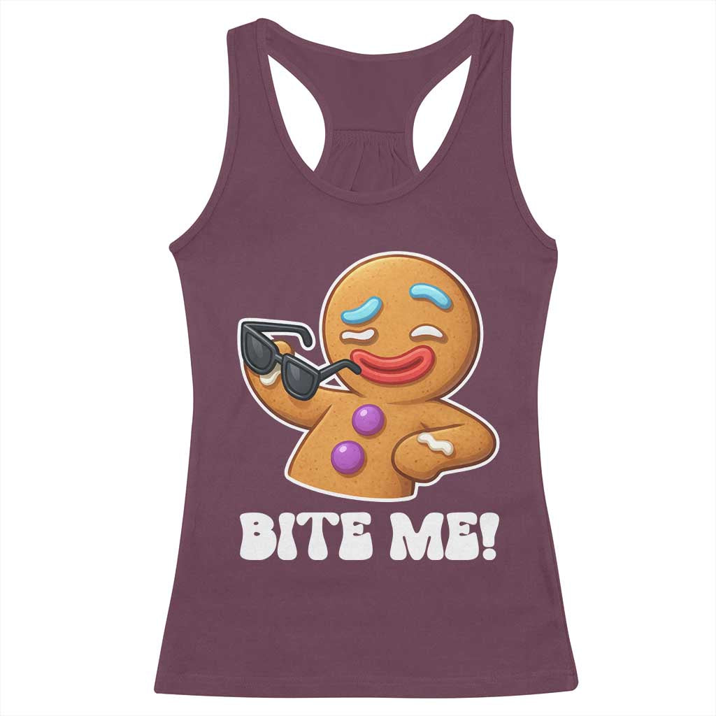 Funny Xmas Gingerbread Man Racerback Tank Top Funny Sexy Cookie Bite Me TS10 Maroon Print Your Wear