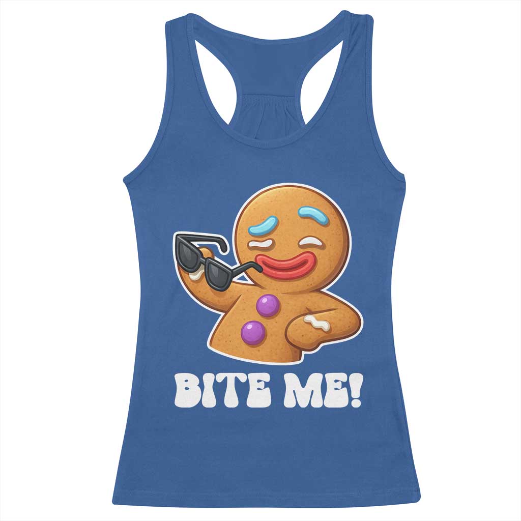 Funny Xmas Gingerbread Man Racerback Tank Top Funny Sexy Cookie Bite Me TS10 Royal Blue Print Your Wear
