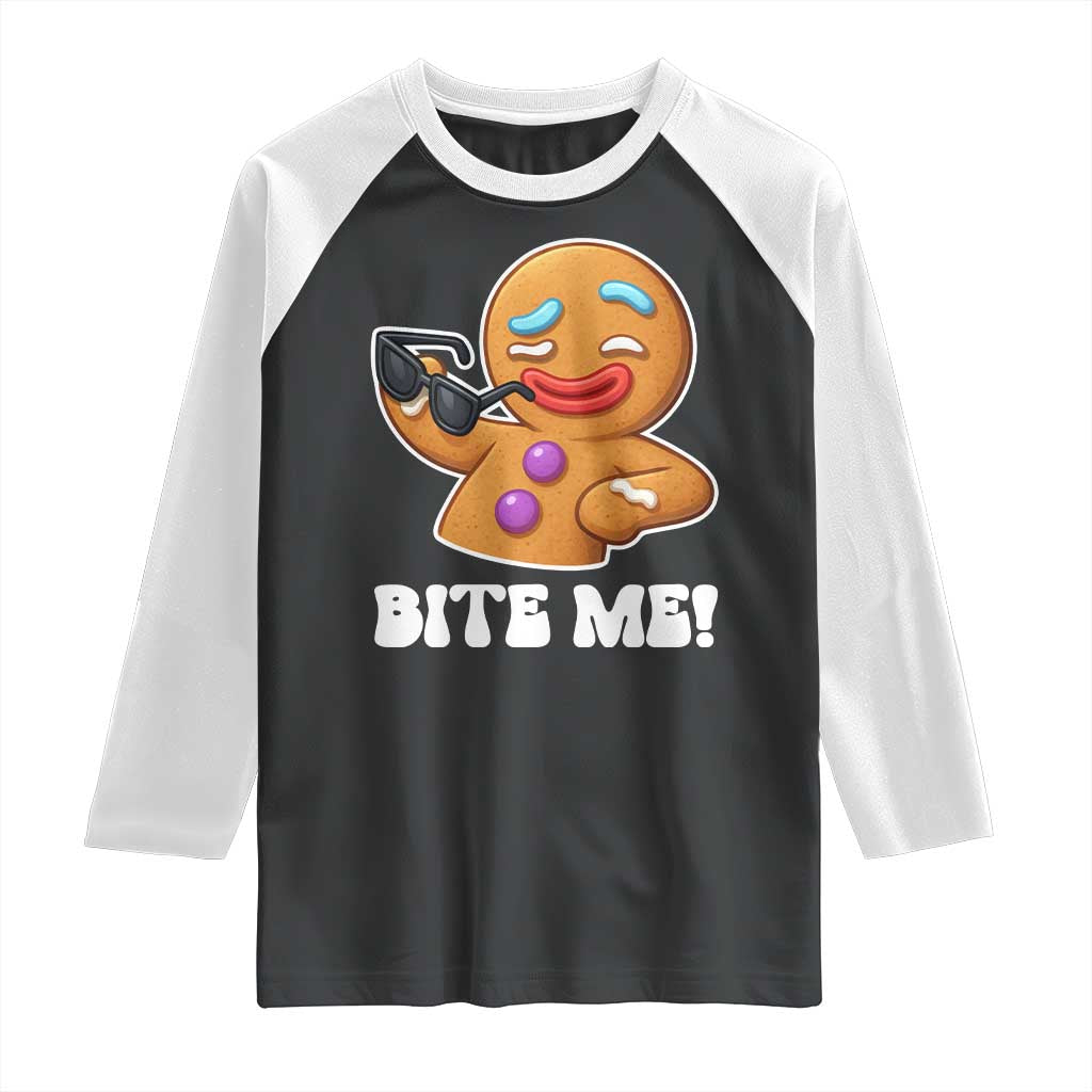 Funny Xmas Gingerbread Man Raglan Shirt Funny Sexy Cookie Bite Me TS10 Black White Print Your Wear