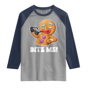 Funny Xmas Gingerbread Man Raglan Shirt Funny Sexy Cookie Bite Me TS10 Sport Gray Navy Print Your Wear