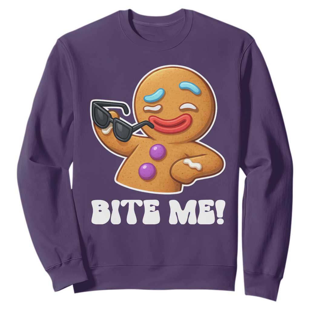 Funny Xmas Gingerbread Man Sweatshirt Funny Sexy Cookie Bite Me TS10 Purple Print Your Wear