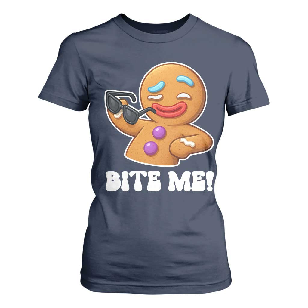 Funny Xmas Gingerbread Man T Shirt For Women Funny Sexy Cookie Bite Me TS10 Navy Print Your Wear