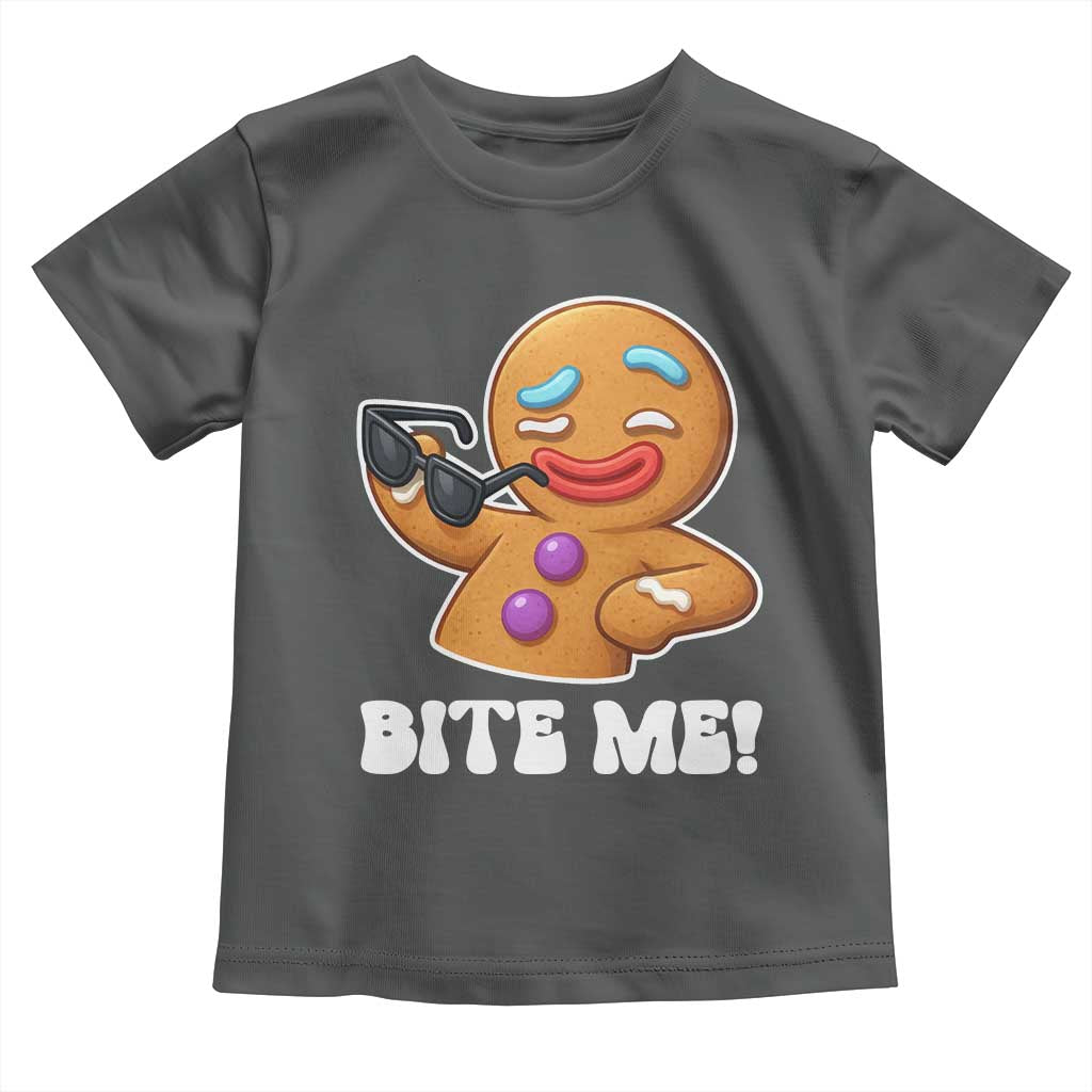 Funny Xmas Gingerbread Man Toddler T Shirt Funny Sexy Cookie Bite Me TS10 Dark Heather Print Your Wear