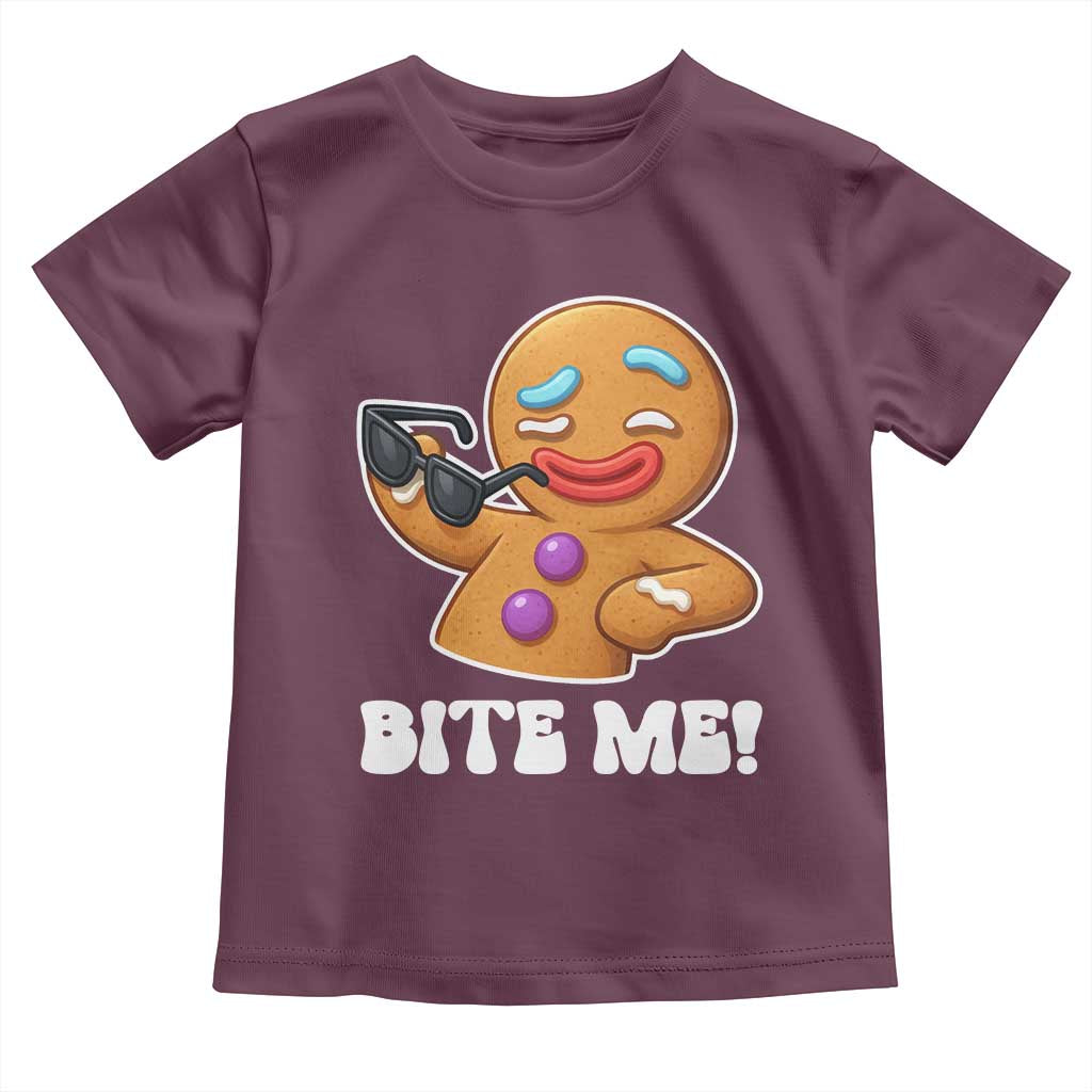 Funny Xmas Gingerbread Man Toddler T Shirt Funny Sexy Cookie Bite Me TS10 Maroon Print Your Wear