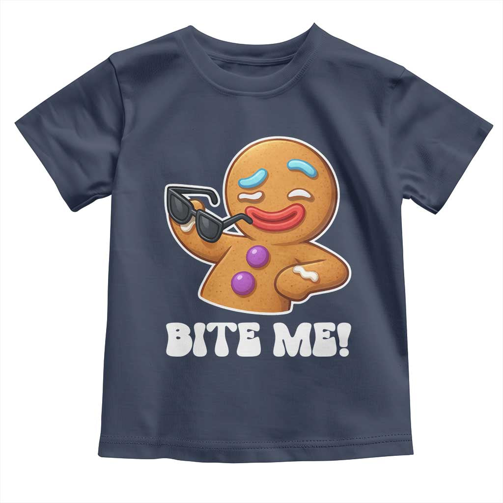Funny Xmas Gingerbread Man Toddler T Shirt Funny Sexy Cookie Bite Me TS10 Navy Print Your Wear