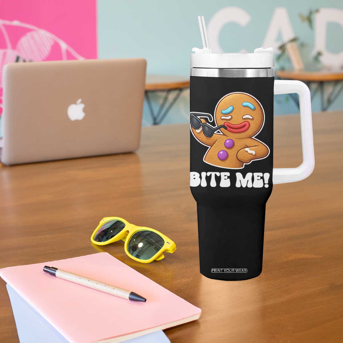 Funny Xmas Gingerbread Man Tumbler With Handle Funny Sexy Cookie Bite Me TS10 Print Your Wear