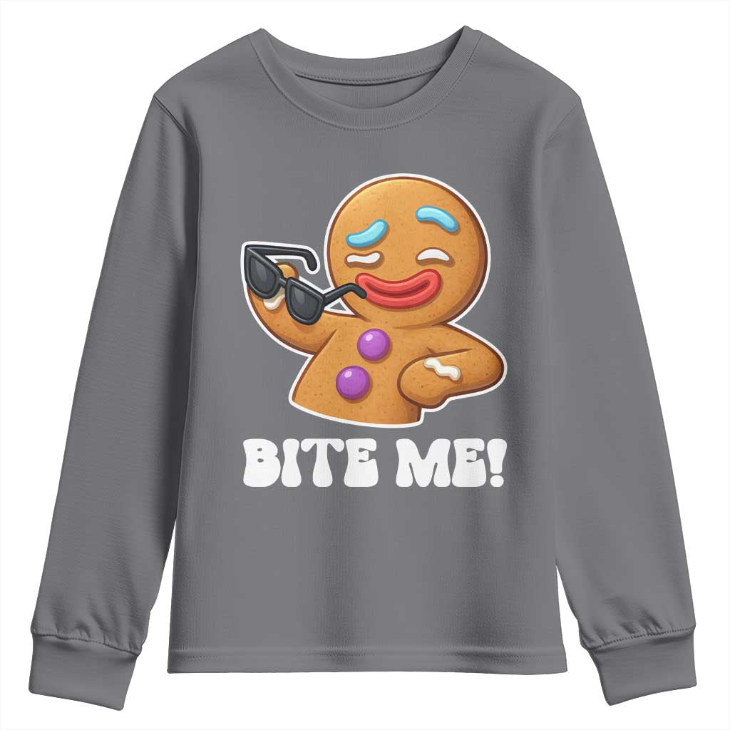 Funny Xmas Gingerbread Man Youth Sweatshirt Funny Sexy Cookie Bite Me TS10 Charcoal Print Your Wear