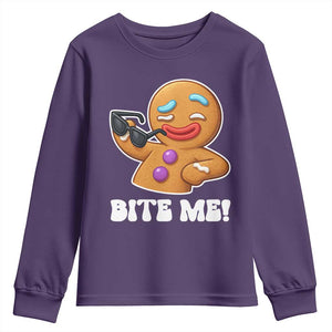 Funny Xmas Gingerbread Man Youth Sweatshirt Funny Sexy Cookie Bite Me TS10 Purple Print Your Wear
