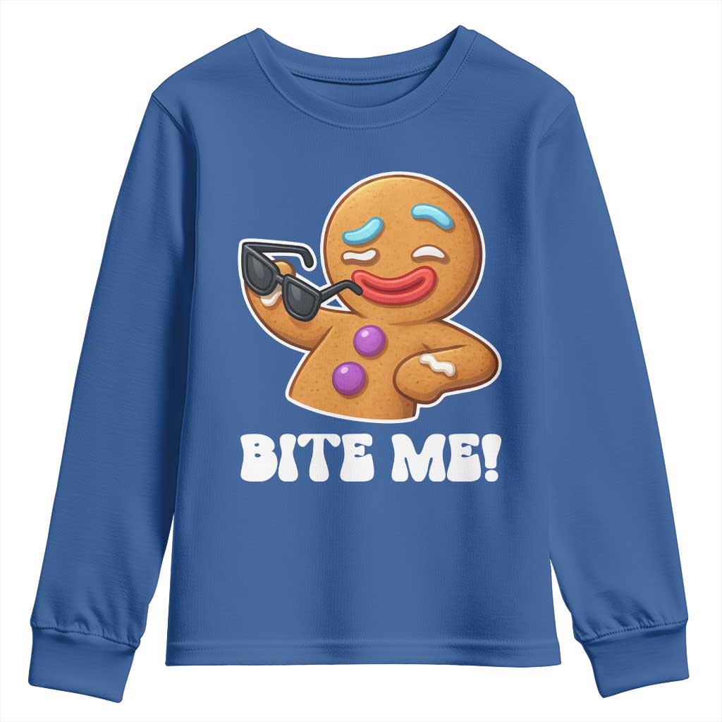 Funny Xmas Gingerbread Man Youth Sweatshirt Funny Sexy Cookie Bite Me TS10 Royal Blue Print Your Wear