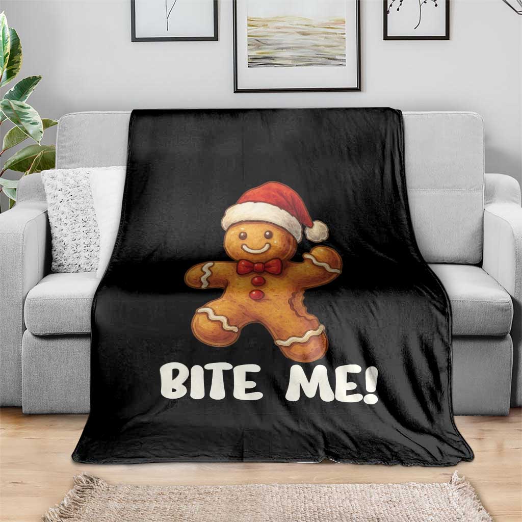 Funny Xmas Gingerbread Man Throw Blanket Cookie Bite Me TS10 Print Your Wear