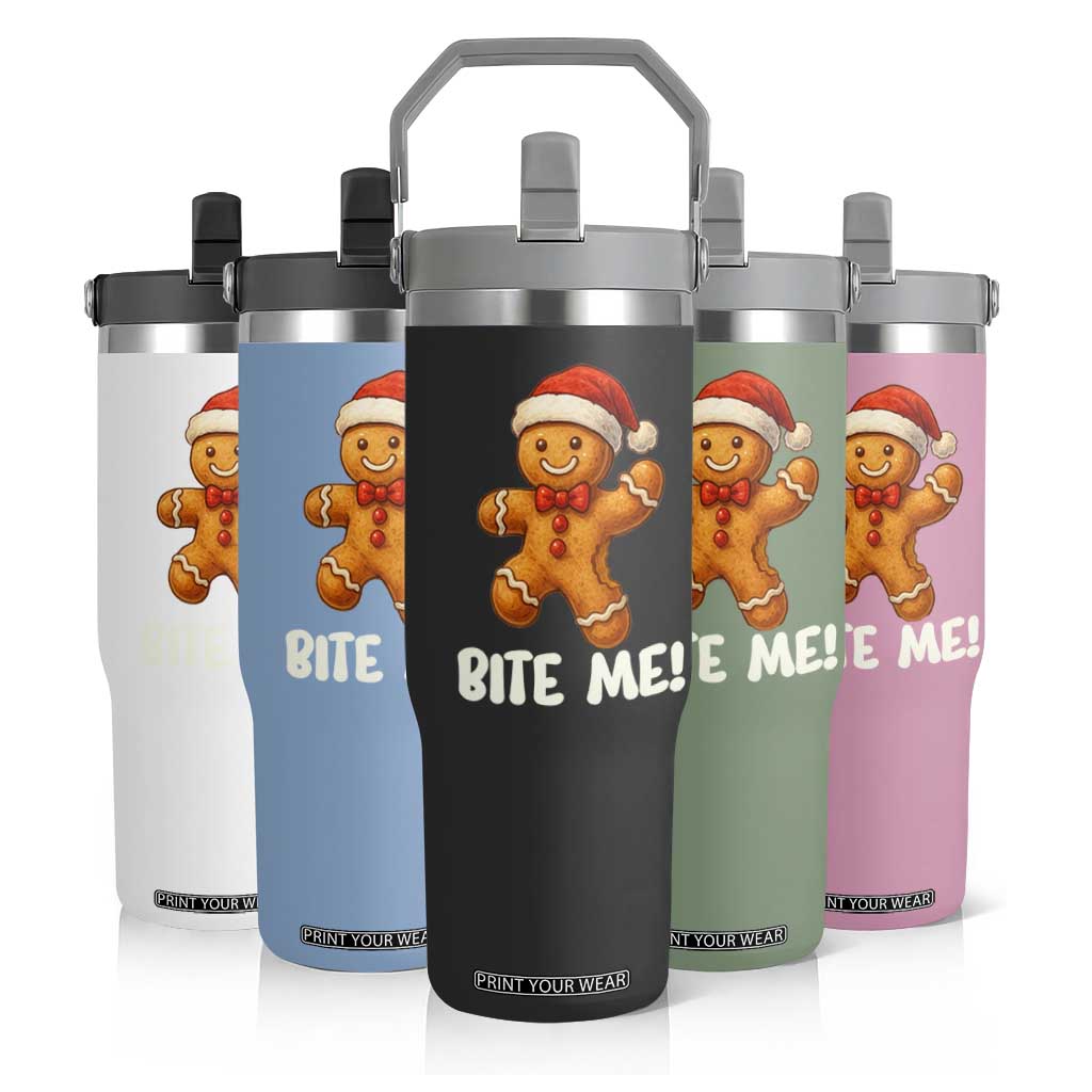 Funny Xmas Gingerbread Man Flip Straw Tumbler Cookie Bite Me TS10 Print Your Wear