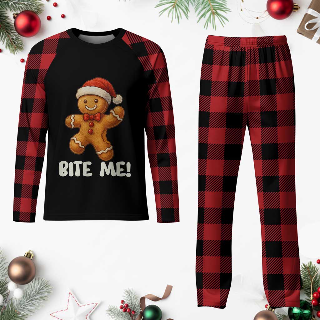 Funny Xmas Gingerbread Man Plaid Pajama Set Cookie Bite Me TS10 Buffalo Plaid Print Your Wear