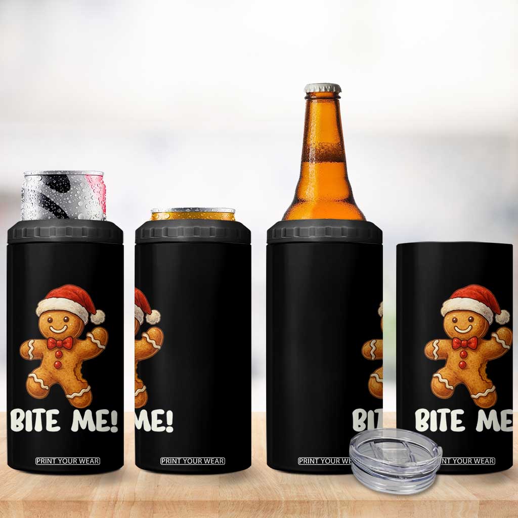Funny Xmas Gingerbread Man 4 in 1 Can Cooler Tumbler Cookie Bite Me TS10 Print Your Wear