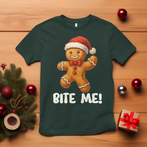 Funny Xmas Gingerbread Man T Shirt Cookie Bite Me TS10 Dark Forest Green Print Your Wear