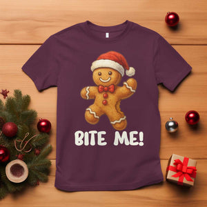Funny Xmas Gingerbread Man T Shirt Cookie Bite Me TS10 Maroon Print Your Wear