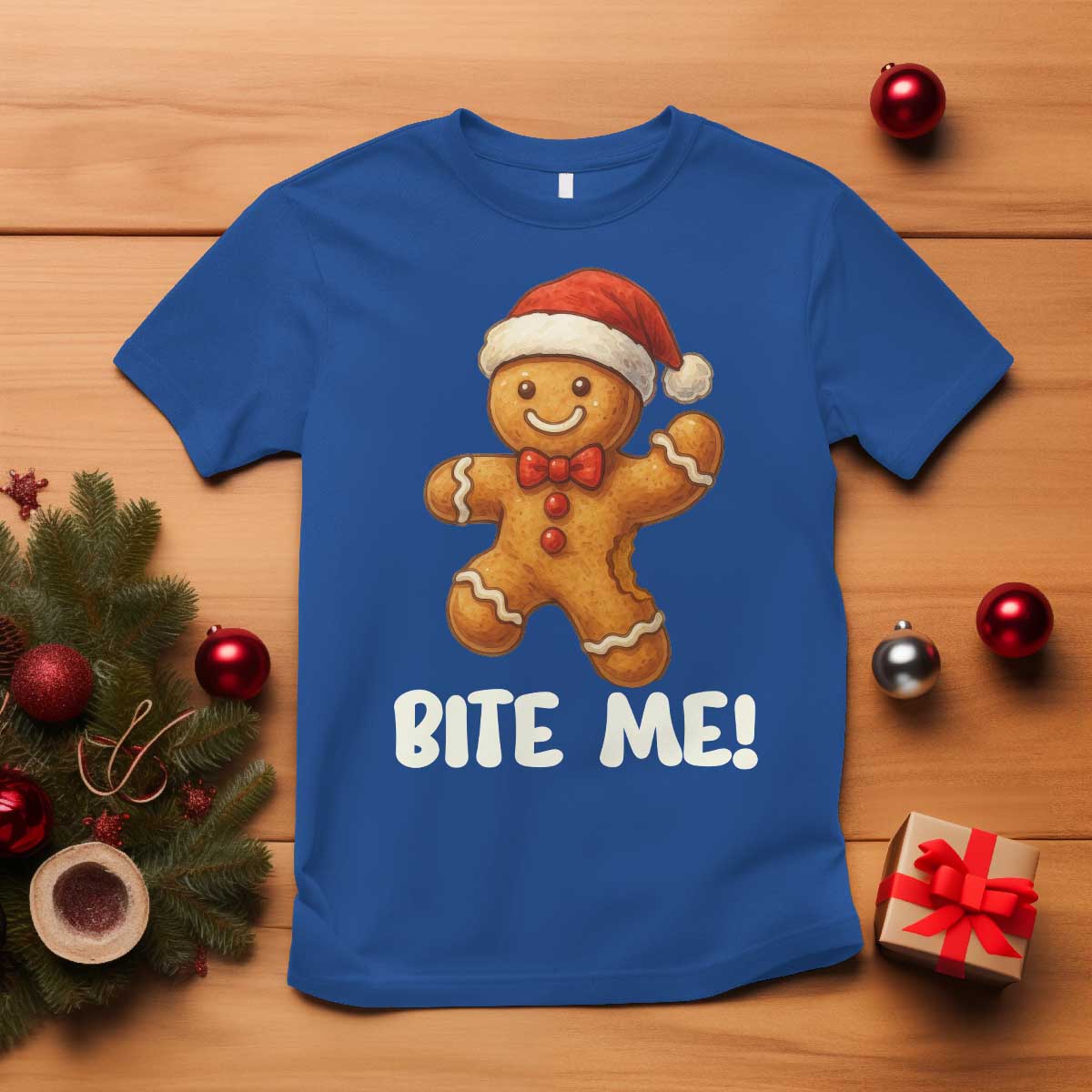 Funny Xmas Gingerbread Man T Shirt Cookie Bite Me TS10 Royal Blue Print Your Wear