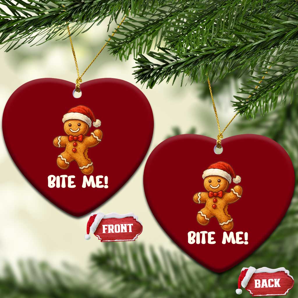 Funny Xmas Gingerbread Man Ceramic Ornament Cookie Bite Me TS10 Print Your Wear