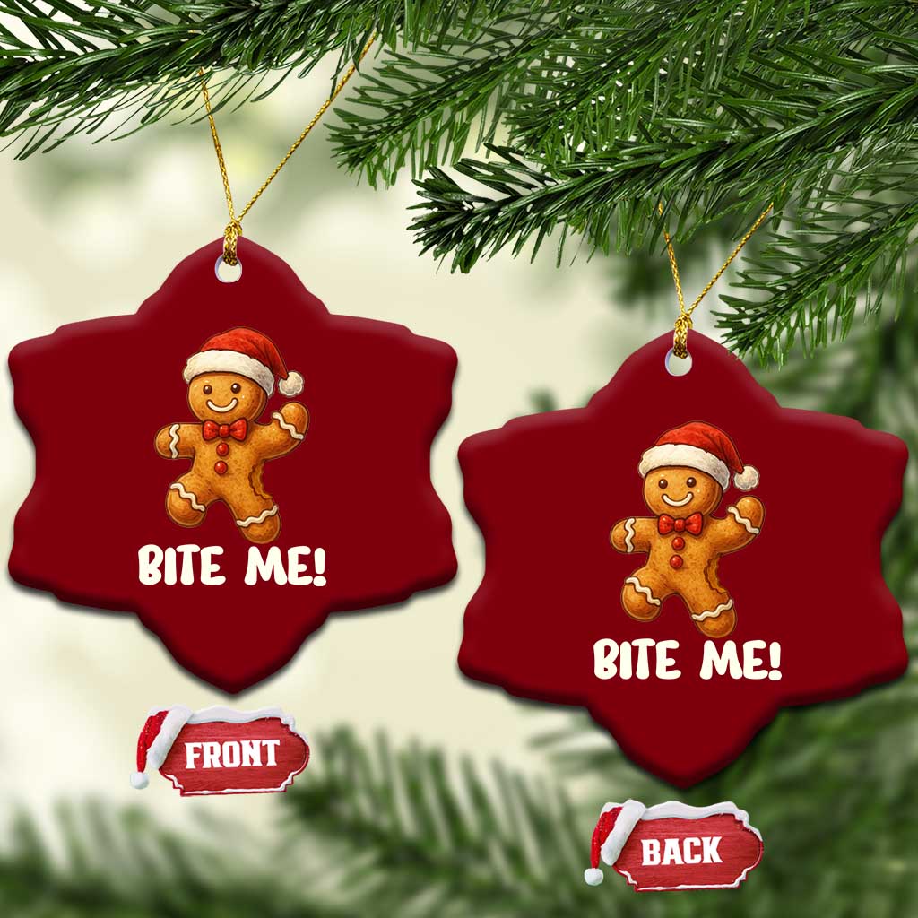 Funny Xmas Gingerbread Man Ceramic Ornament Cookie Bite Me TS10 Print Your Wear