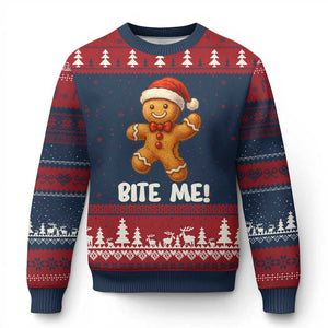 Funny Xmas Gingerbread Man Ugly Christmas Sweater Cookie Bite Me TS10 Navy Red Print Your Wear