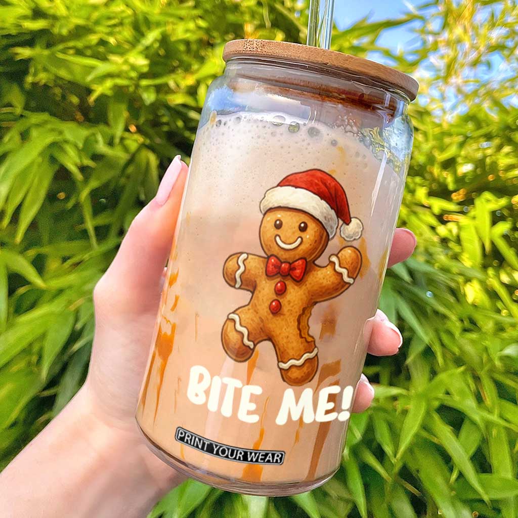 Funny Xmas Gingerbread Man Glass Can Cookie Bite Me TS10 Black Print Your Wear