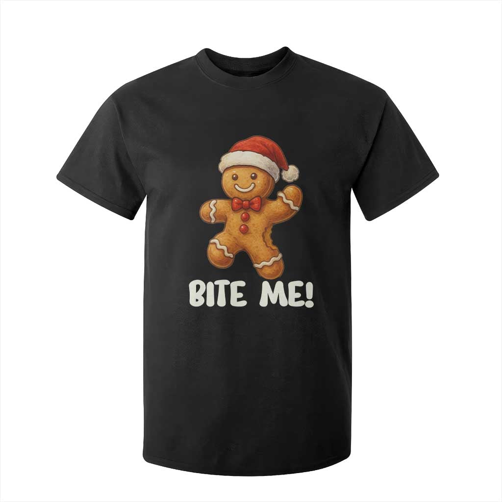 Funny Xmas Gingerbread Man T Shirt For Kid Cookie Bite Me TS10 Black Print Your Wear