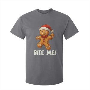 Funny Xmas Gingerbread Man T Shirt For Kid Cookie Bite Me TS10 Charcoal Print Your Wear