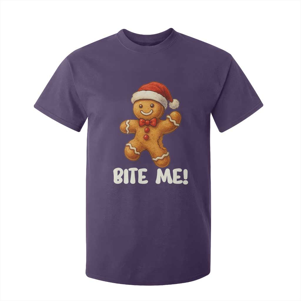 Funny Xmas Gingerbread Man T Shirt For Kid Cookie Bite Me TS10 Purple Print Your Wear