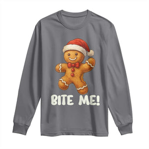 Funny Xmas Gingerbread Man Long Sleeve Shirt Cookie Bite Me TS10 Charcoal Print Your Wear