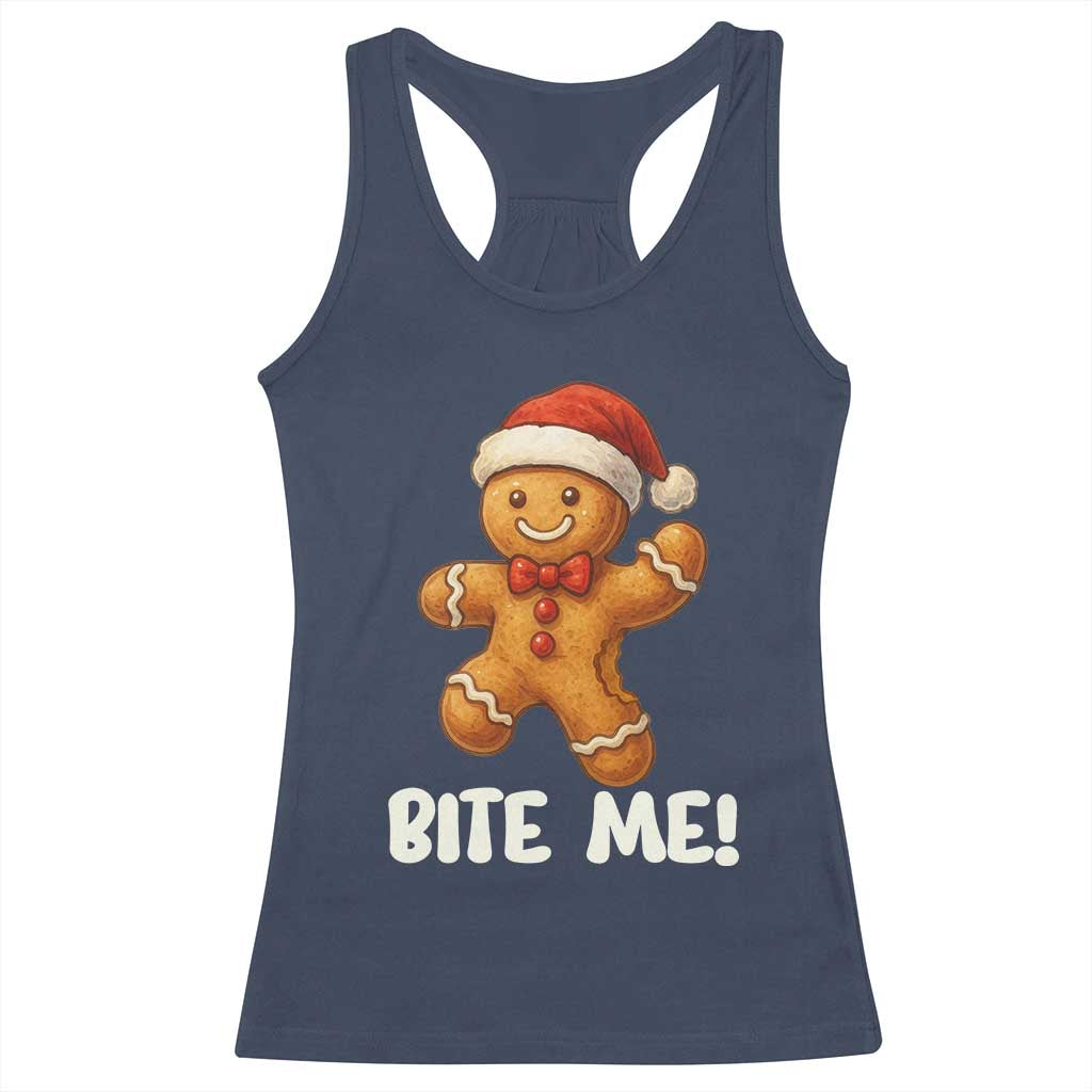 Funny Xmas Gingerbread Man Racerback Tank Top Cookie Bite Me TS10 Navy Print Your Wear